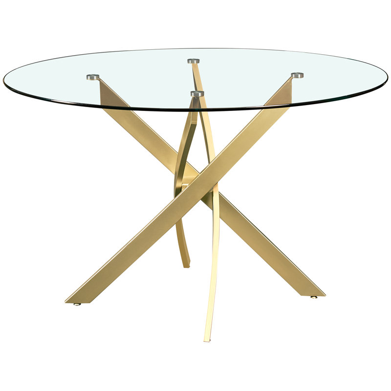 Izaih Round Glass Top Metal Base Dining Table, Gold