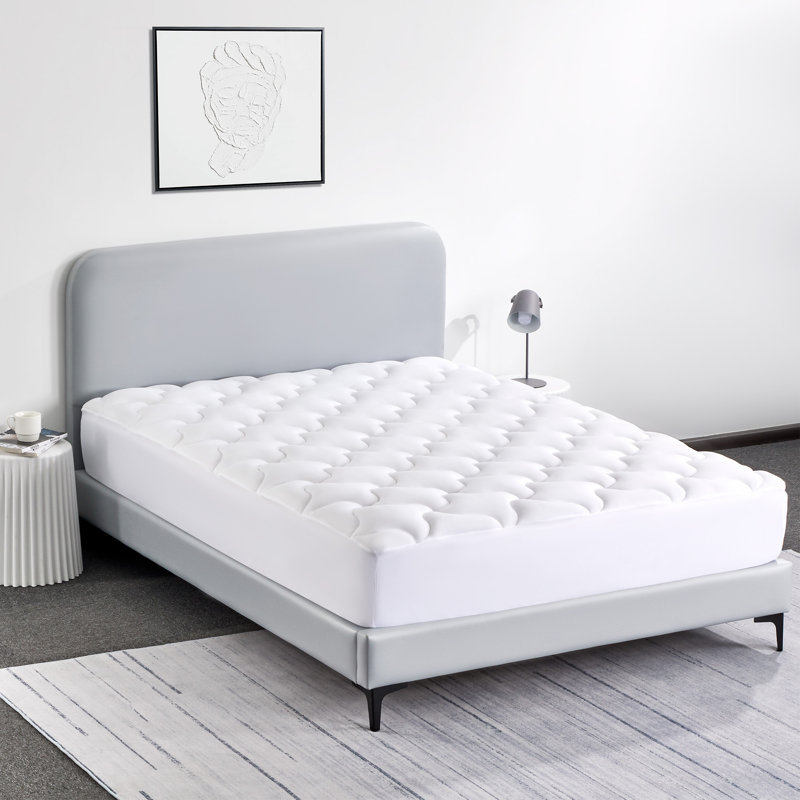 Surmatelas respirant et rafraîchissant, matelassé avec rembourrage en fibres 5D et poches profondes, Blanc, Simple TG