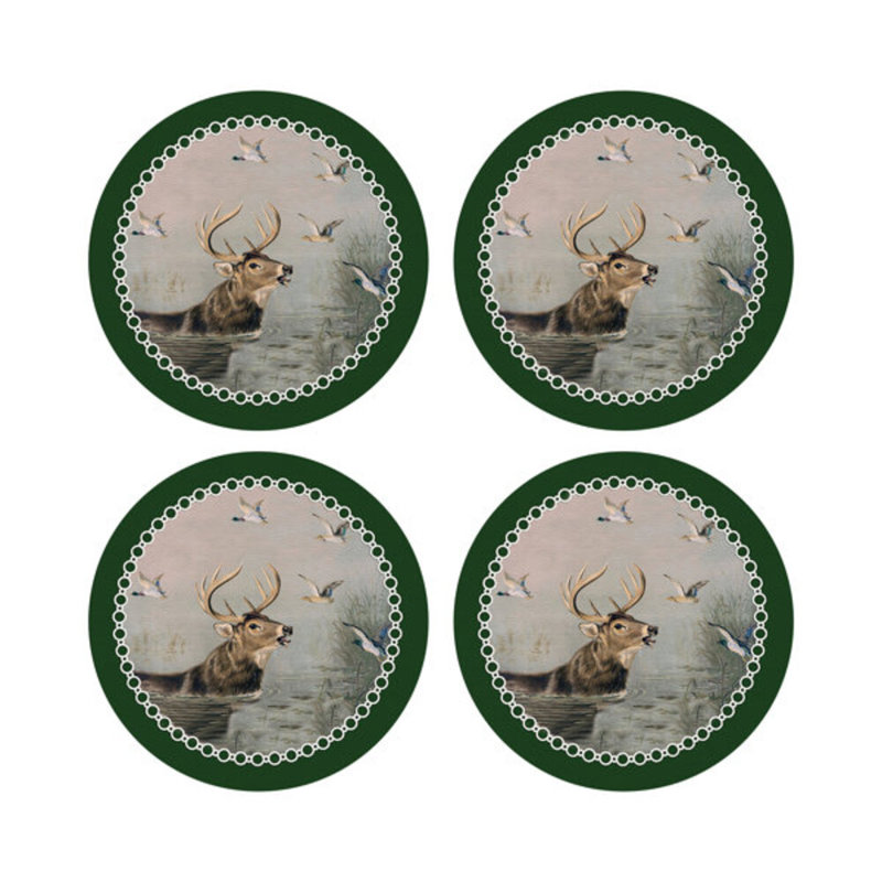 Sous-verres ronds en cuir vert vegan anglais, Vert