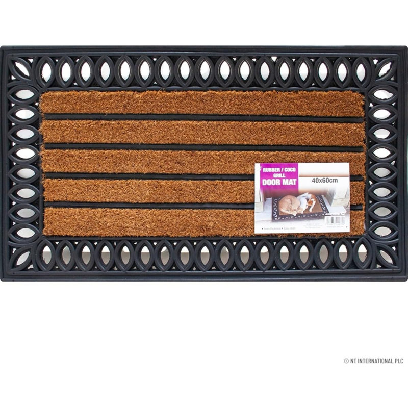 MantraRaj Rubber And Coco Grill Doormat W60 x L40 cm Non Slip Indoor Outdoor Floor Door Mat