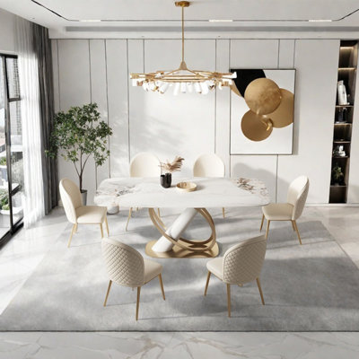 Sintered stone stainless steel dining table set