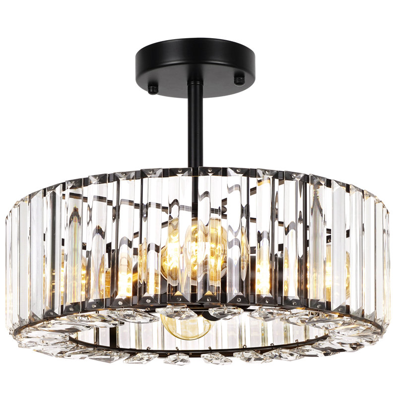 14.5" 4-Light Semi Flush Mount Ceiling Light Matte Black Frame Bright  (Bulbs Not Included), Black