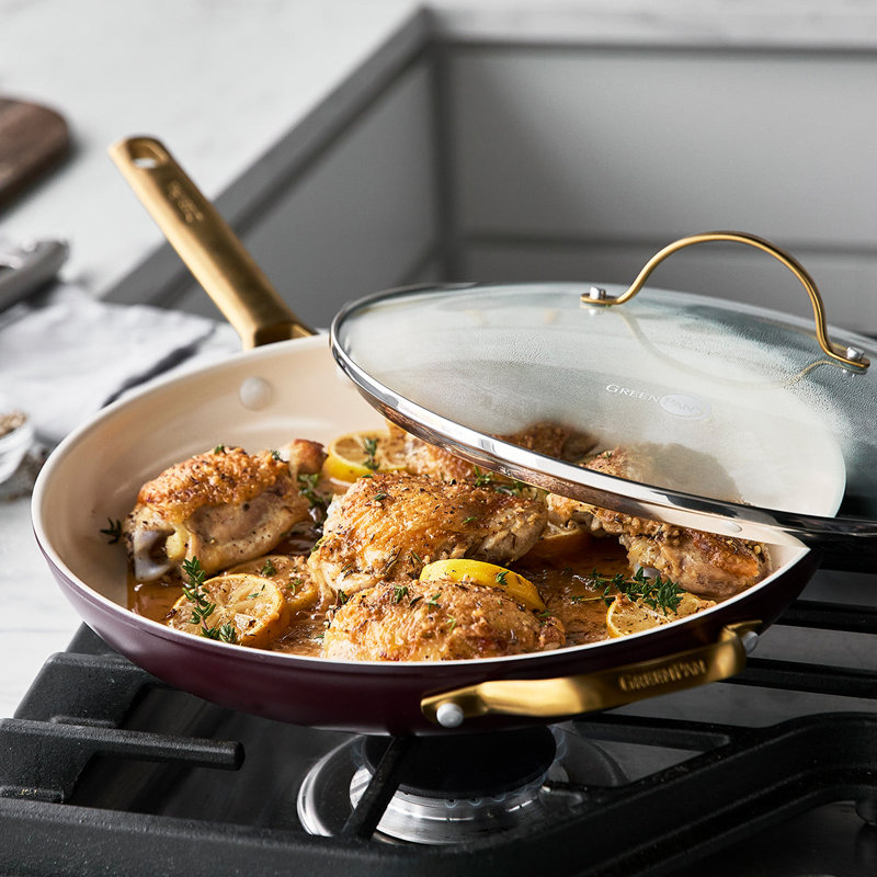 GreenPan Reserve Hard Anodized Healthy Ceramic Nonstick 12" Frying Pan Skillet, Gold Handle, Merlot/Gold