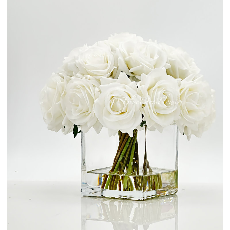Centre de table artificiel Real Touch Rose, Blanc