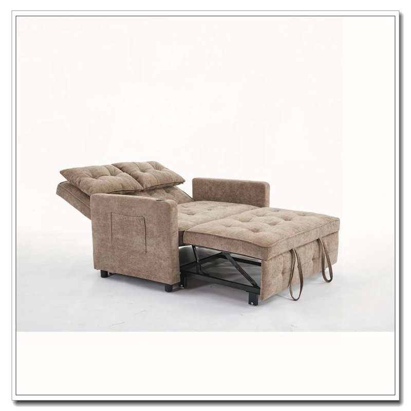 Canapé-lit convertible 3-en-1 avec canapé-lit ajustable avec accoudoirs doubles et ports USB, Chameau