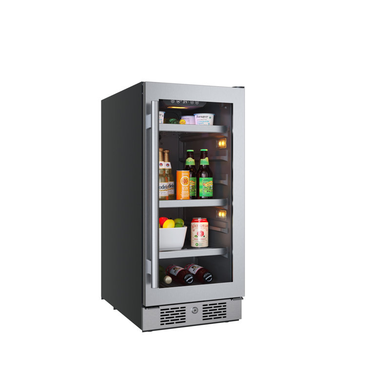 15 Inch Wide 86 Can Beverage Center with LED Lighting Door Lock and Right Hinge