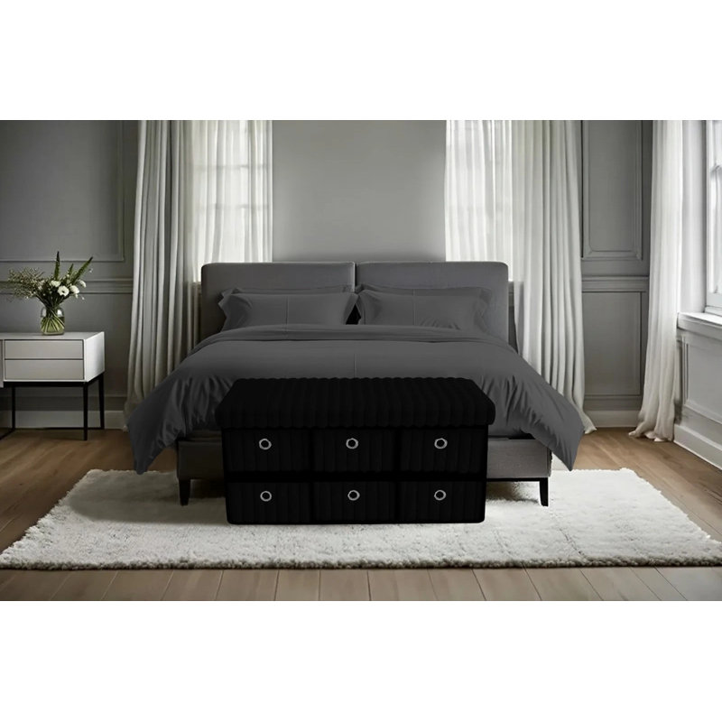 35cm Wide Rectangle Decorative Bin Ottoman, Black