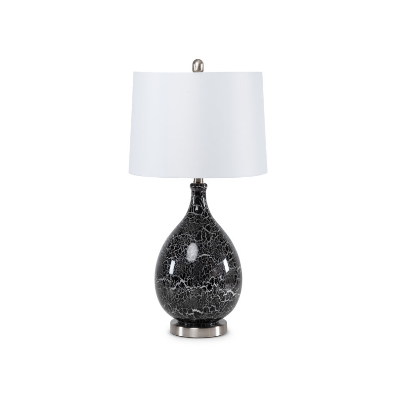 Stunning Glass Grey/Silver Timeless Table Lamp with Linen Shade (Set of 2)