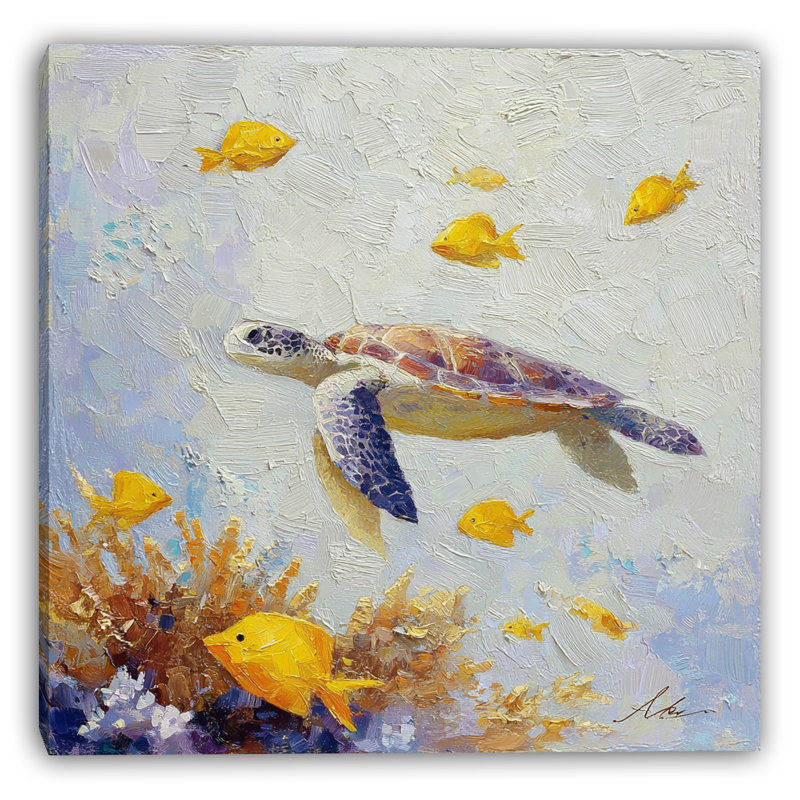 «Reef Turtle and Tangs», art mural sur toile tendue