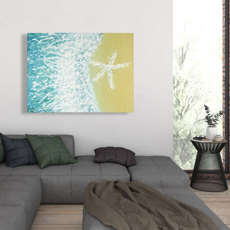 Right Side Seastar and Wave | Turquoise Living Room Canvas Decor