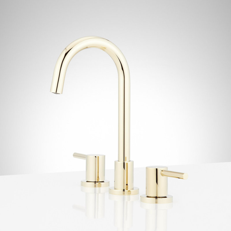 Lexia 1.2 GPM Widespread Gooseneck Bathroom Faucet, Polished Brass