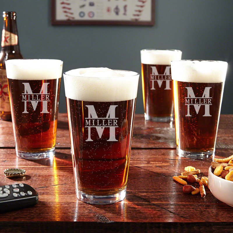 Engraved Pint Glasses, 4pc Set, Yes