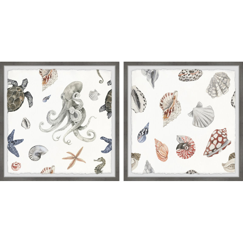 Thrapst Sea Animals by Marmont Hill - 2 Piece Single Picture Frame Painting Set, 81cm H x 162cm W x 3.81cm D