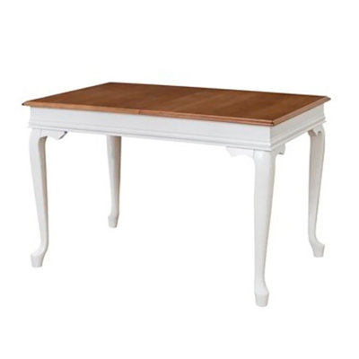 Traditional Extendable Dining Table, White & Antiqued Finish, 31.5 x 63.0 x 29.5 inches (Open: 31.5 x 63.0 x 39.4 inches) | 100% Beech Wood Legs, MDF Top, 0.7 inches Thick | Perfect for Family Gatherings & Elegant Dining Experience