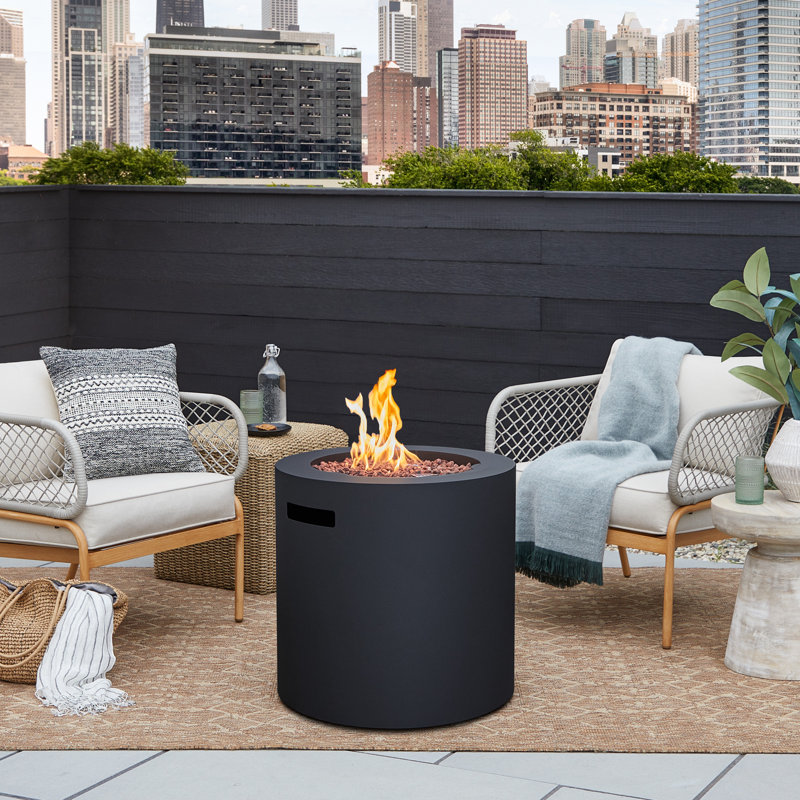 Aegean 24" Round Steel Propane Fire Pit Table with Hidden Tank Storage by Real Flame, Black