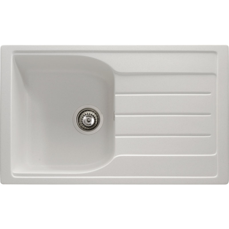 Abode Designs Oriel 480mm W Single Bowl Granite Kitchen Sink with 2 Faucet Holes, Frost White