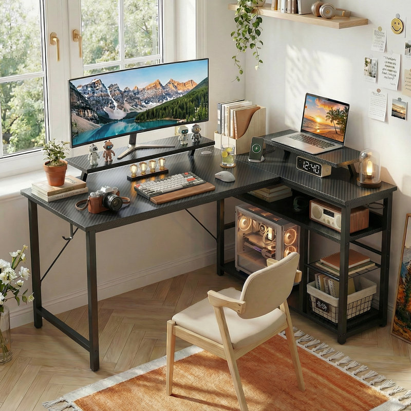 L-Shaped Metal Base Computer Desk