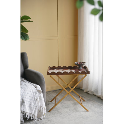 MDF Tray Table With White Swan Motif And Iron Base