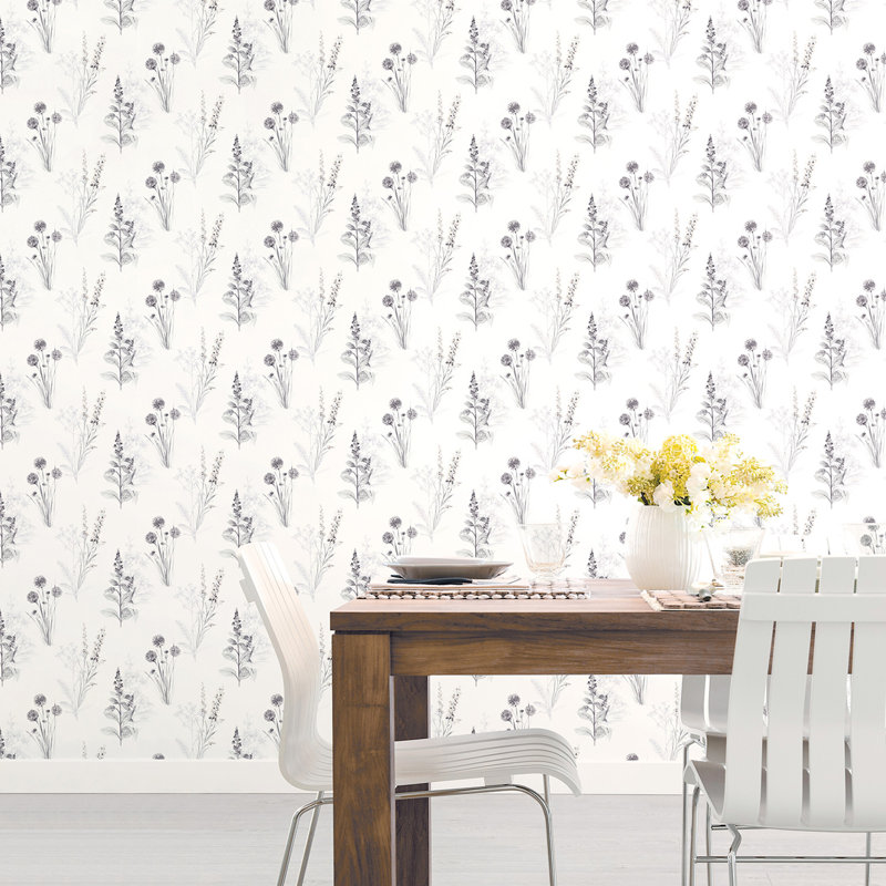 Garretson 10m x 52.8cm Satin Wallpaper Roll, Grey/White