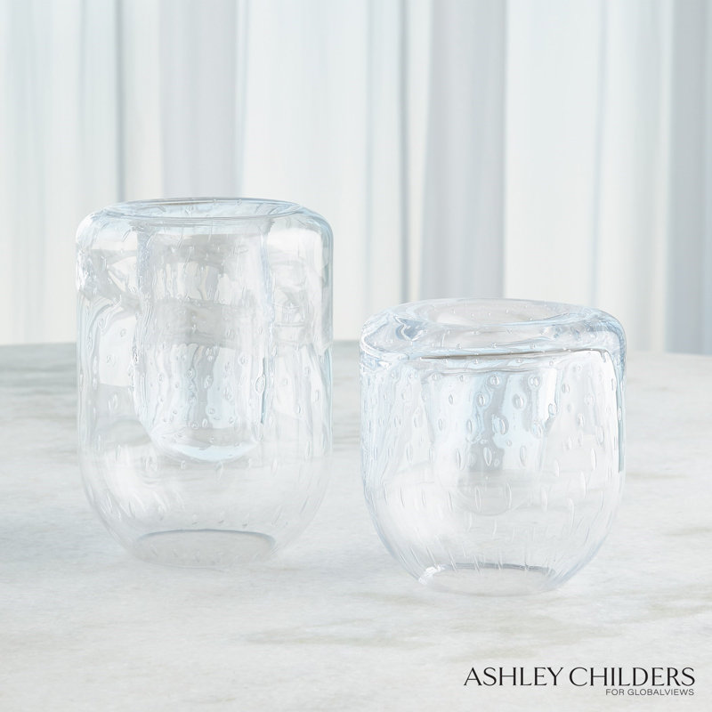 Double Take Vase-Clear Seeded-Tall, 8" H x 5.75" W x 5.75" D