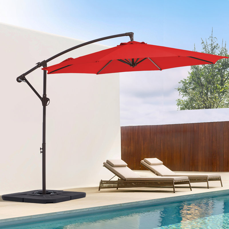 Parasol en porte-à-faux décalé en acier avec manivelle 120 po Haque, H 98,4 po x l 120 po x P 120 po, Orange