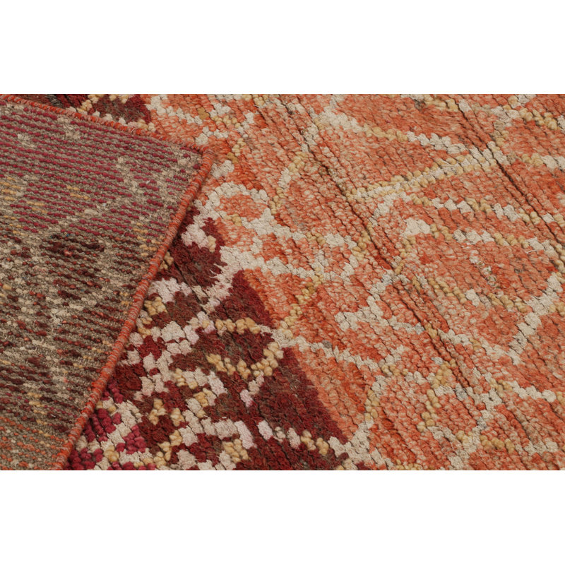 Rug & Kilim’S Moroccan Rug In Red, Orange & Beige-Brown Geometric Patterns, Square 4'