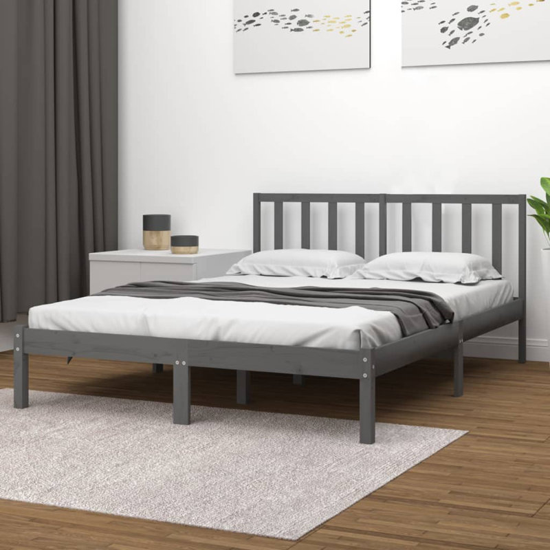 Miten Solid Wood Bed, 200 x 200cm, Grey