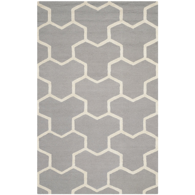 Silver and Ivory Hand-Tufted Wool Geometric Rug