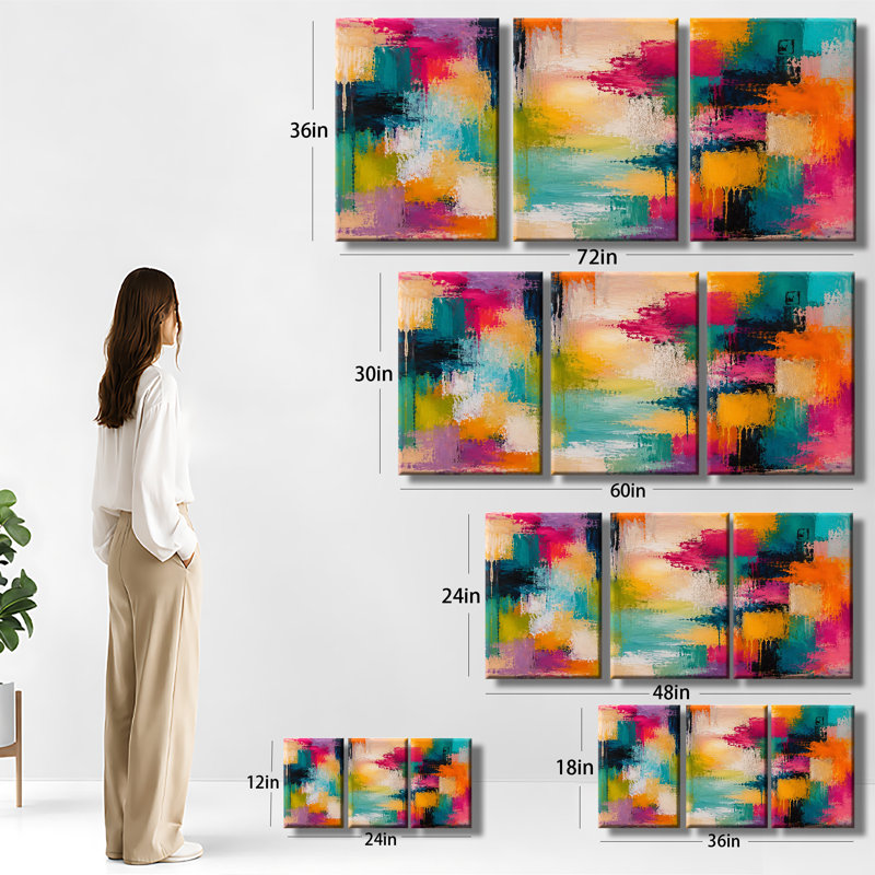 «Vibrant Color Block Drip», reproduction d'art texturée sur toile tendue 3PC, H 12 po x l 24 po x P 1 po