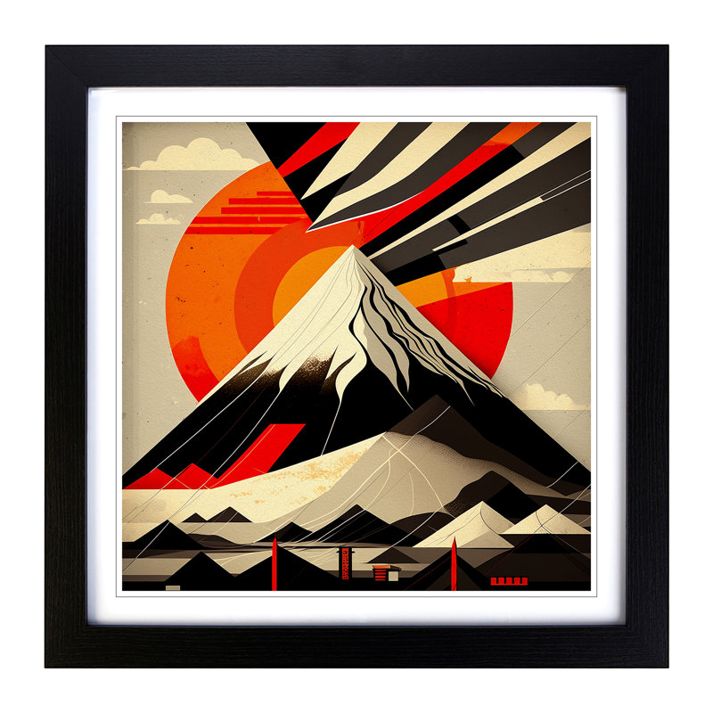Mount Fuji Constructivism - Single Picture Frame Print on Wood, Black