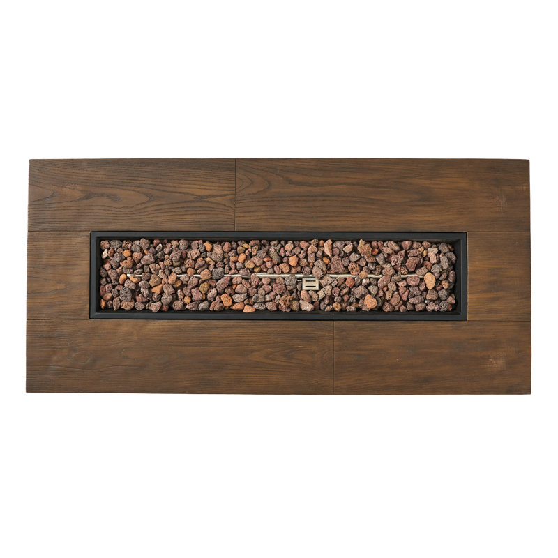 50,000 Outdoor Fire Pit, 56'' Rectangular. Brown Wood Theme. Lightweight Concrete, No Assembly, Build A Relaxing Zone Rectangular Fireplace, 56''. Appearance. Concrete. Assembly Required For Charming