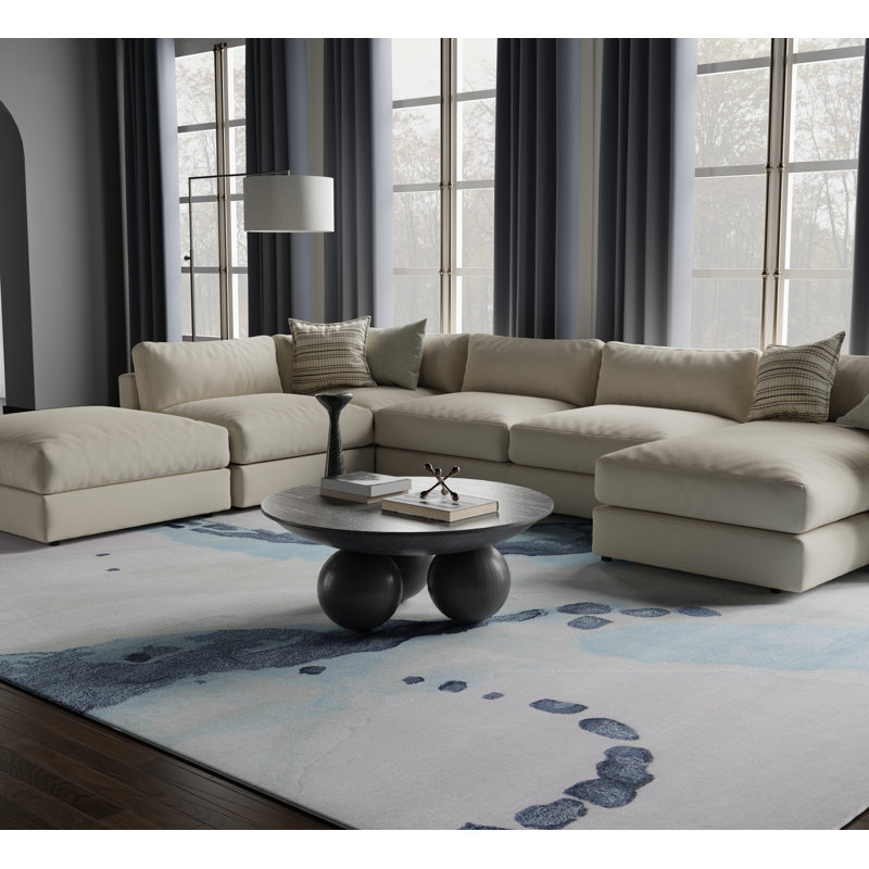 Kawai Hand Tufted Wool/Viscose Abstract Area Rug in Green/Blue/Light Pink, Rectangle 10' x 14'