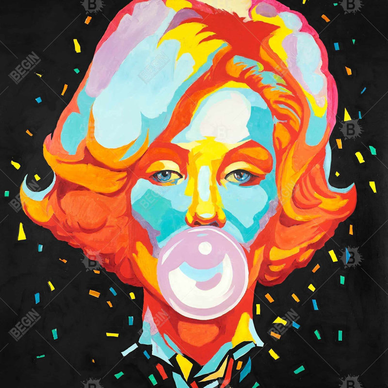 Colorful marilyne monroe bubblegum - 18"x18" Throw pillow - Poly twill - Print on demand, 18" x 18", Polyester/Polyfill