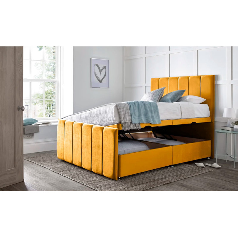 Retweet Upholstered Divan Bed, Double (4'6), Mustard Yellow