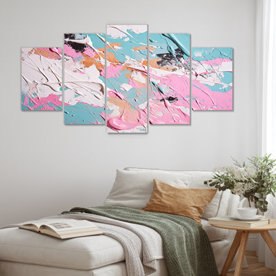 Sweet Pink Pastel Dreams - Art mural abstrait pour le salon, 5 pièces