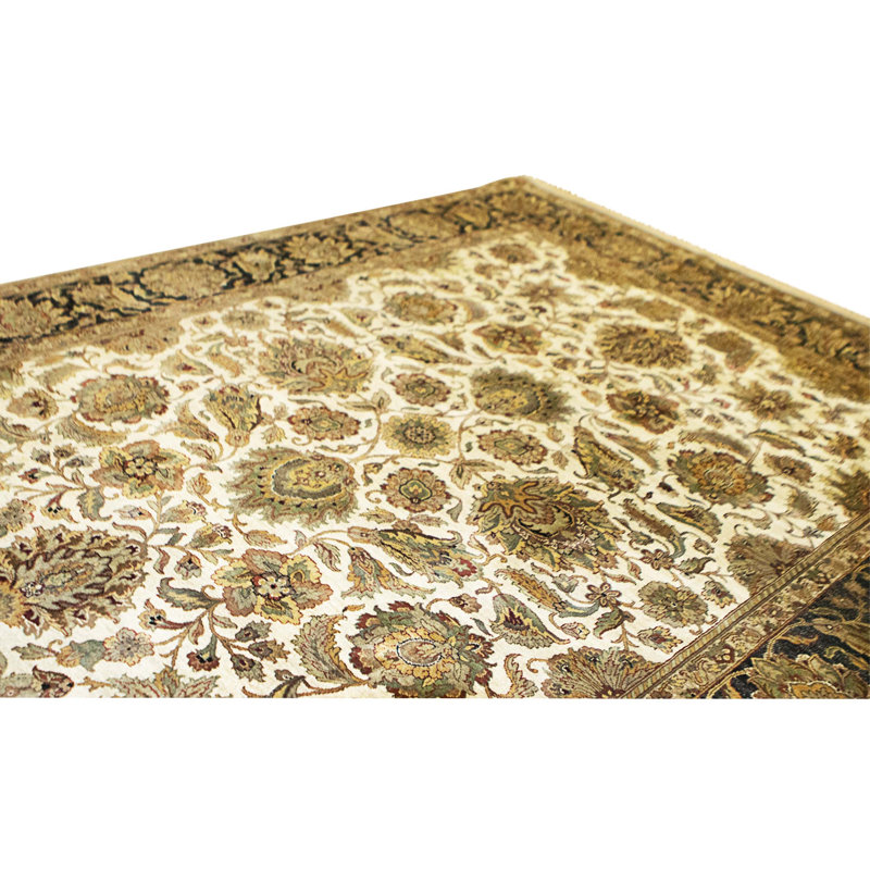 Tapis ivoire et noir noué à la main de haute qualité