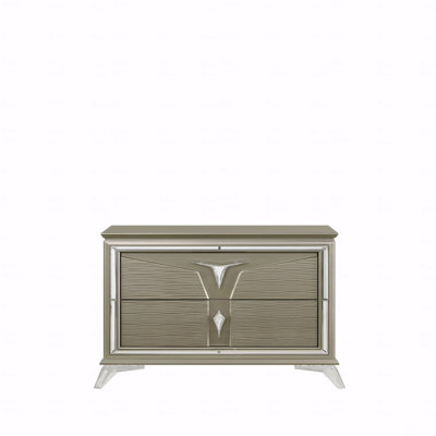 Table de chevet à 2 tiroirs pour chambre à coucher en bois moderne avec accents en miroir