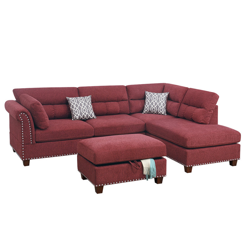Burkhardt Velvet L-Shaped Sectional Reversible, Paprika Red