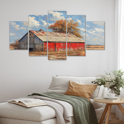Red Grey Summer Barn Breeze - Barn Wall Art Set