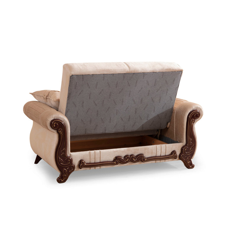 Ensemble de salon 2 pièces de style traditionnel en tissu d'ameublement en chenille et bois de couleur beige