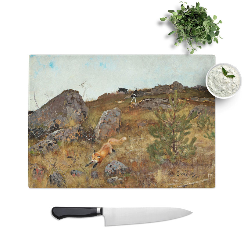 Fox and Hunting Dogs Vol.2 by Bruno Liljefors Chopping Board, 0.4cm H x 28.5cm W x 39cm L