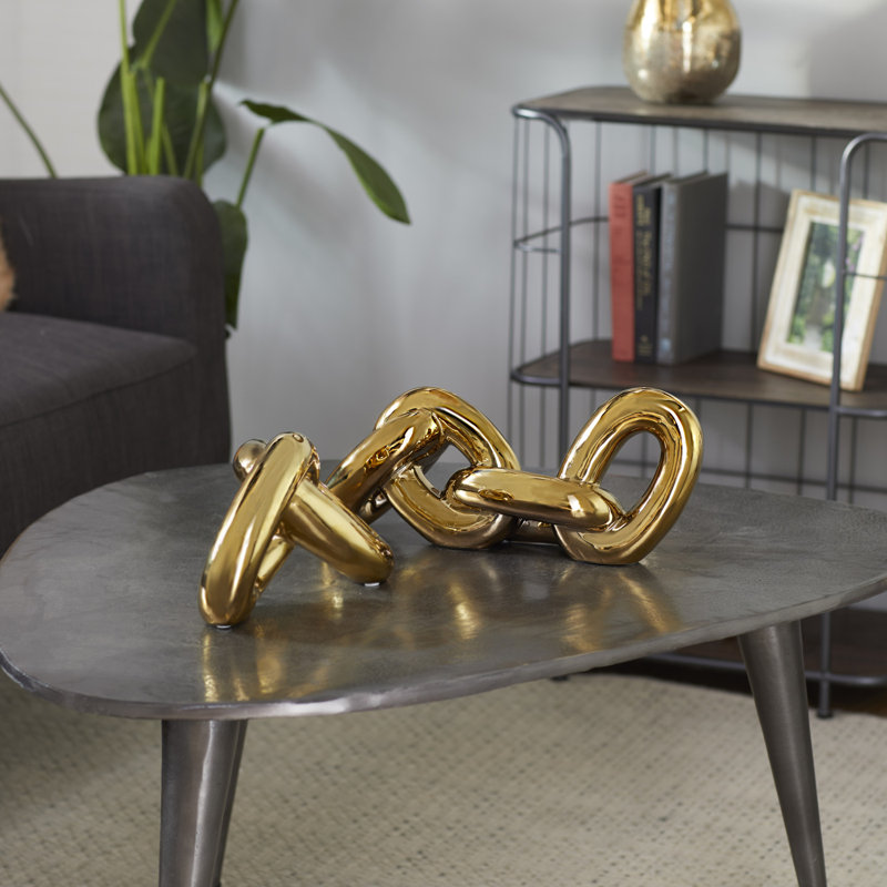 Gold Porcelain Chain Sculpture Set, 15" and 10"