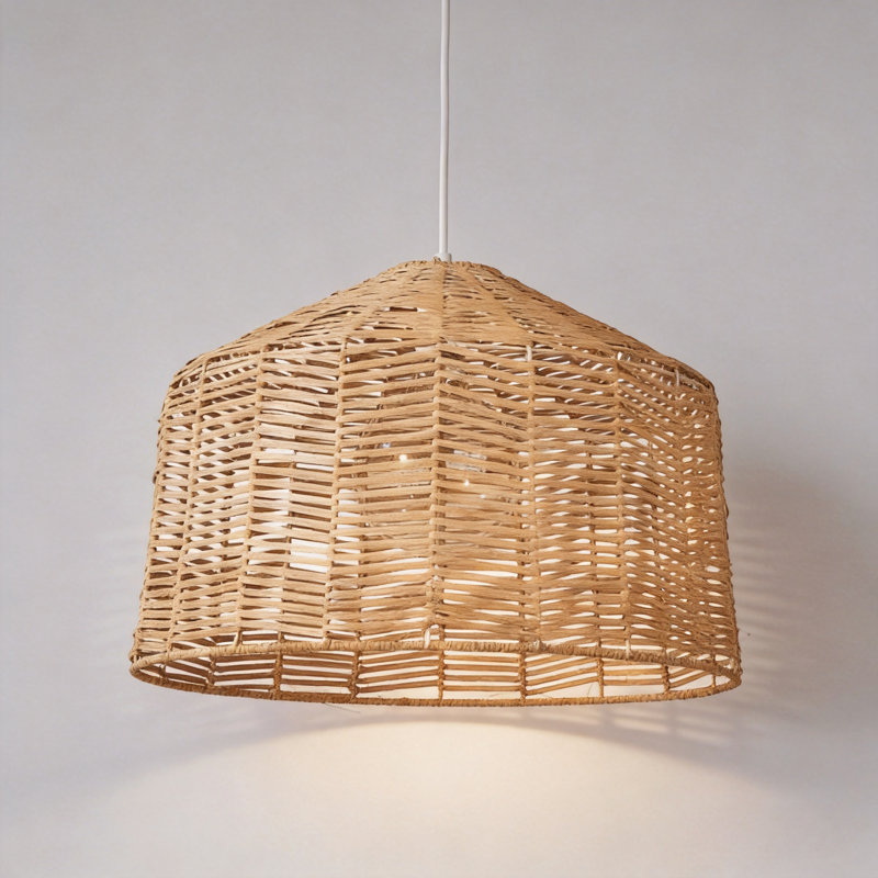 White 16" Tall Rattan Pendant Light