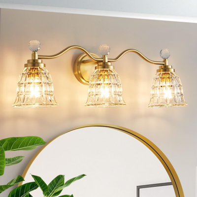 Modern Bathroom Vanity Light Fixture With Crystal Flower Shades, LED Dimmable 3-Light Wall Sconce For Bathroom, Mirror, And Powder Room