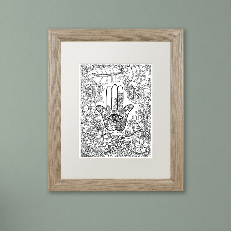« hamsa hand », impression sur toile encadrée, H 14 po x l 11 po x P 0,5 po, Blanc, Cadre argenté