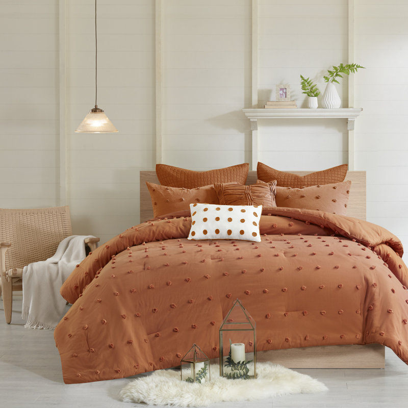 Ensemble d'édredon en jacquard de coton Brooklyn avec taies décoratives européennes et coussins décoratifs, rouille