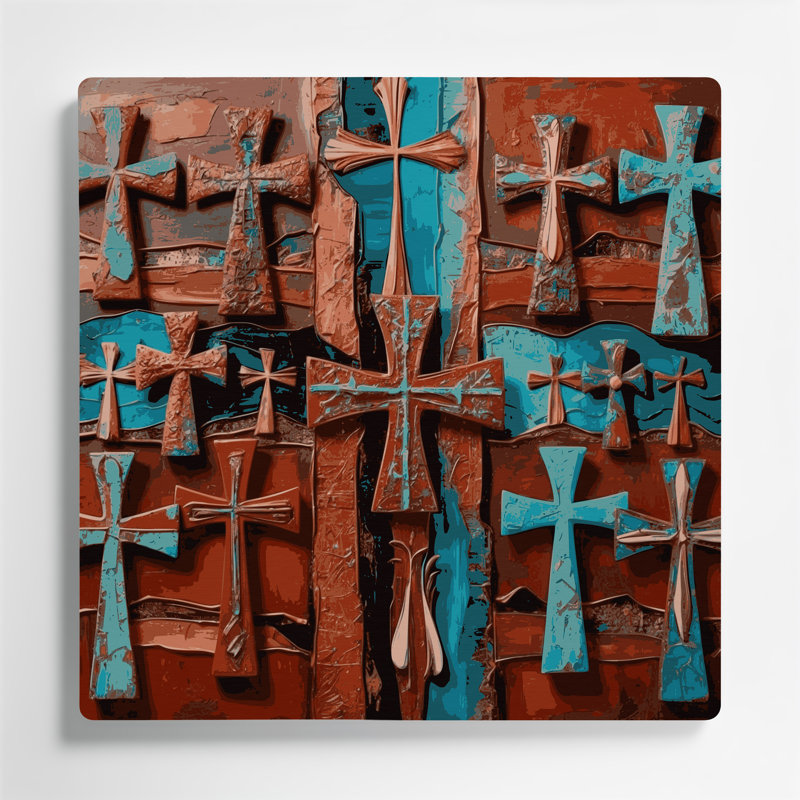 «Southwestern Patterns» Apache Crosses 201, art mural en métal brun, H 16 po x l 16 po