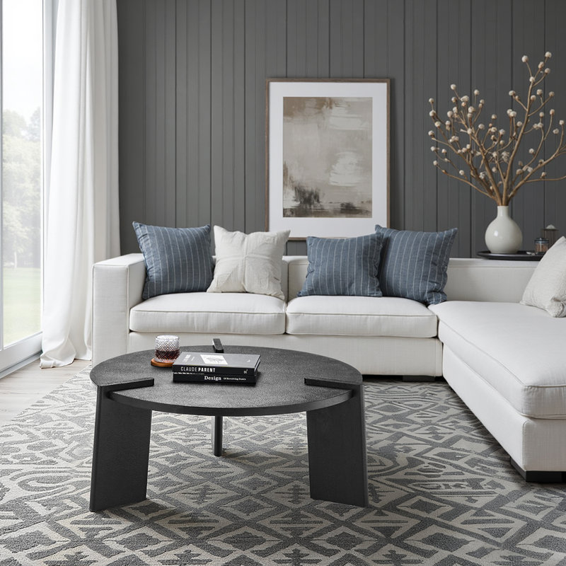 Isabel Gaitano Modern Coffee Table with Brass Finish Tripod Base, Black
