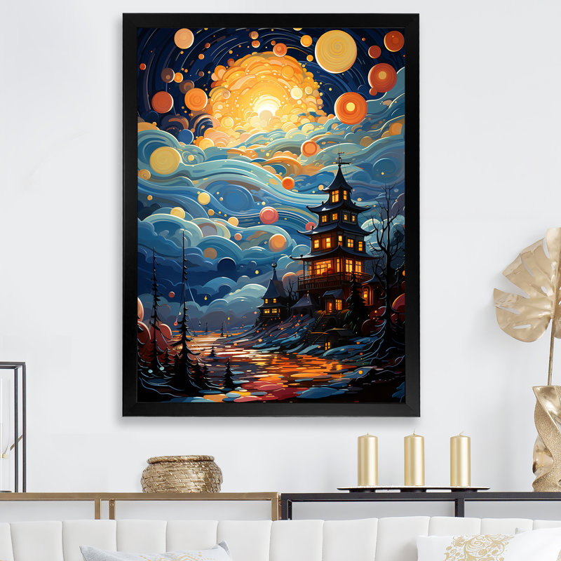 Paysage de château ludique Popart - Décoration murale château_105822, Cadre simple noir, H 32 po x l 16 po x P 1 po