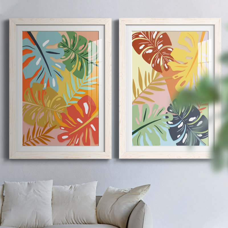 «Tropical Foliage I», ensemble de 2 impressions, Papier encadré blanc, H 31,5 po x l 47 po x P 1,5 po